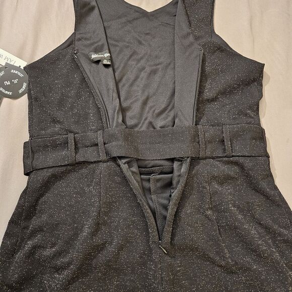 Addison Evenings Womens Black Slit Leg V Neck Glitter Jumpsuit Romper Whimsigoth - Picture 5 of 9